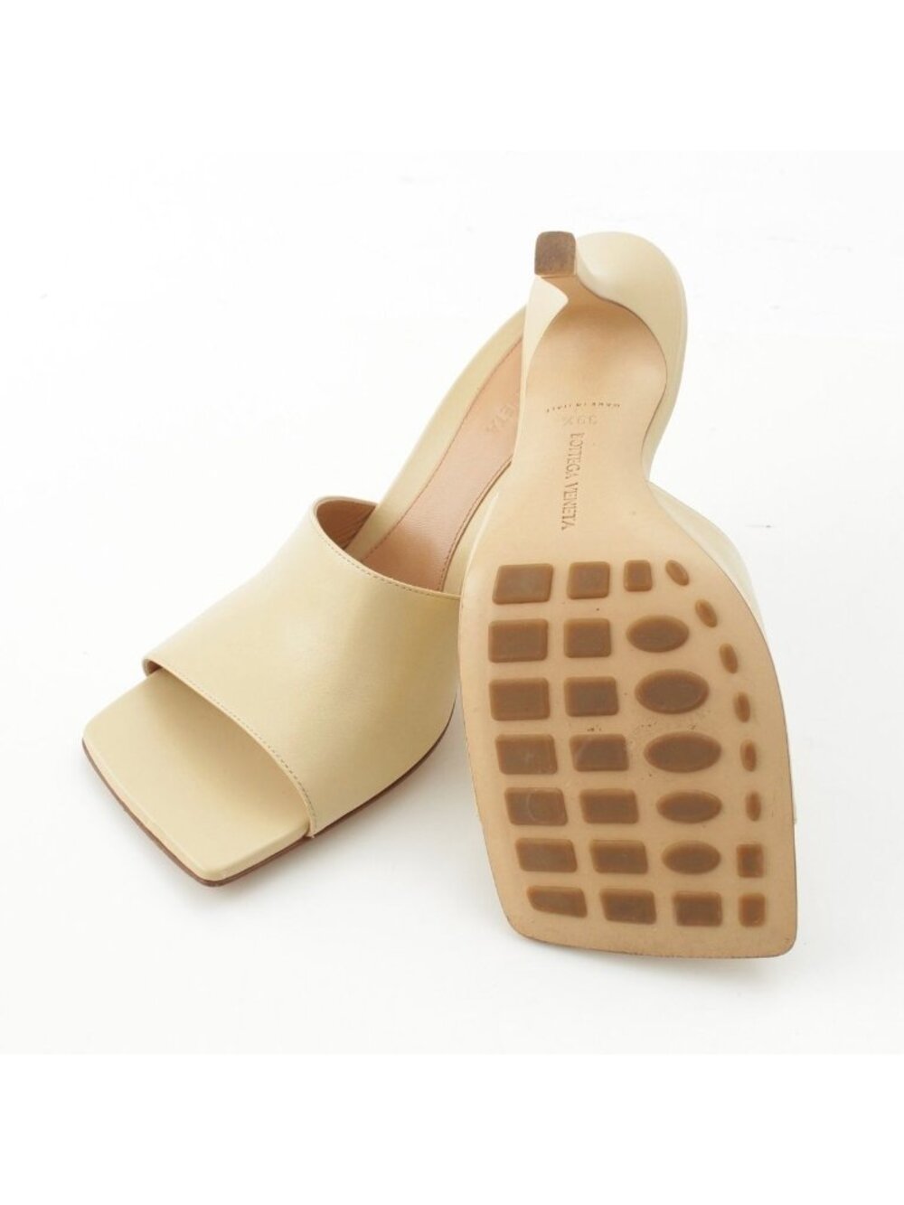 Bottega Veneta Leather Square Toe Sandals Beige - Picture 5 of 10